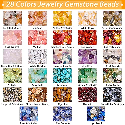 selizo Crystal Beads for Ring Making, 28 Colors Chips and Gemstone Beads, Ring Making Kit with Plastic Box for Jewelry, Bracelets, Earring Making Supplies