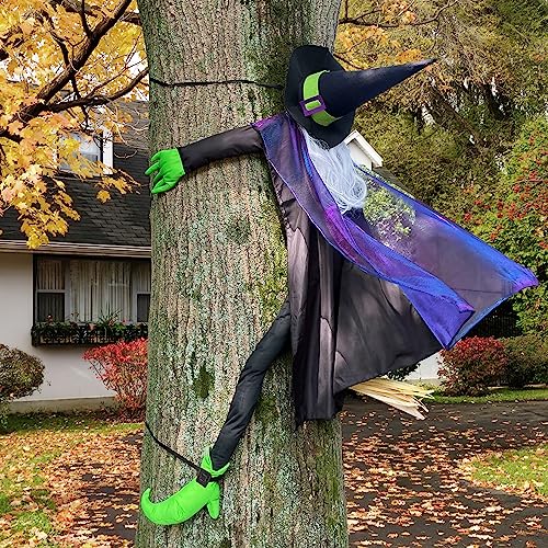 POPGIFTU 64" Large Crashing Witch Decor, Funny Witch Crashing into Tree Halloween Outdoor Decorations, Hanging into Tree/Door/Garden/Yard/Indoor/Outside Halloween Flying Witches Props Ornaments