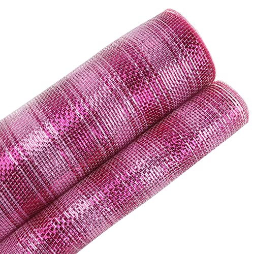 MEEDEE Pink Deco Mesh 10 Inch Valentine Hot Pink Mesh Ribbon Fabric Mesh Roll Decorative Mesh Wreath Supplies for Valentine's Day Wreath Front Door Mesh Wreath (30 Feet)