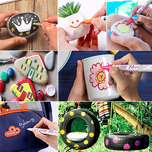 Paint Pens Paint Markers Never Fade Quick Dry and Permanent, 12 Color Oil-Based Waterproof Paint Marker Pen Set for Rock Painting, Ceramic, Wood, Fabric, Plastic, Canvas, Glass, Mugs, DIY - TF001