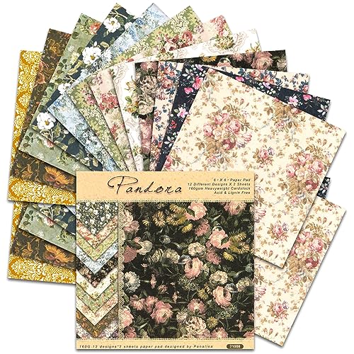 BLEDS Scrapbook Paper Pack 6x6, 24 Sheets Vintage Scrapbooking Paper Floral Paper One Single-Side Decopodge Paper Supplies For Layout Junk Journal Card-Making Decorative Background Ephemera