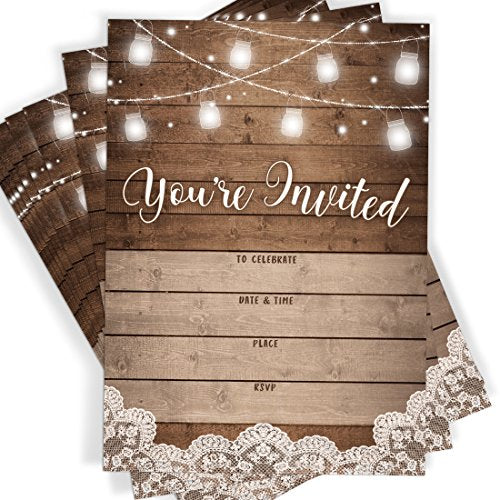 Printed Party Fill-in Invitations and Envelopes, Rustic, Set of 25