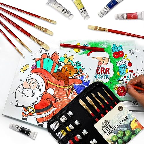 PHOENIX Oil Painting Kit - 5 Primary Color Tubes of Oil Paints (12ml/0.4 Fl Oz) & 5 Oil Paint Brushes - Oil Color Painting Supplies for Kids, Students & Beginners