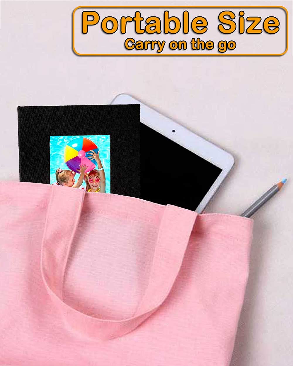 GPIRAL 4x6 Black Linen Photo Album with Clear Pages, Front Window for Personalization, 2 Pack