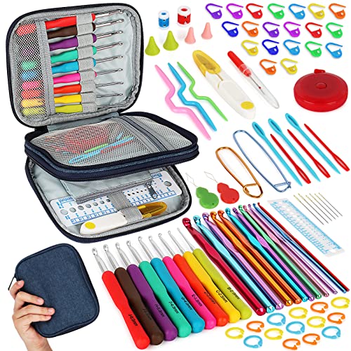 Katech 85-Piece Crochet Hooks Set, Crochet Hook Kit with Storage Case, Ergonomic Knitting Needles Weave Yarn Kits DIY Hand Knitting Craft Art Tool for Beginners and Experienced Crochet Lovers