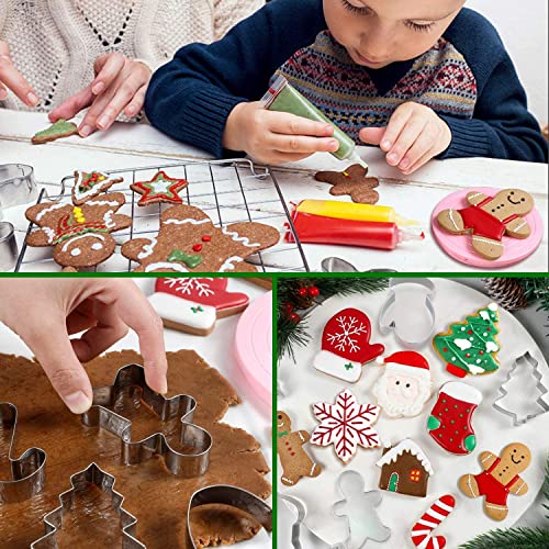 Christmas Cookie Cutters, 8Pcs Winter Holiday Cookie Cutter Set, Stainless Steel Metal Cutter with Gingerbread Men,Christmas Tree,Snowflake, Candy Cane, Angel, Santa Face,Stocking,Mitten