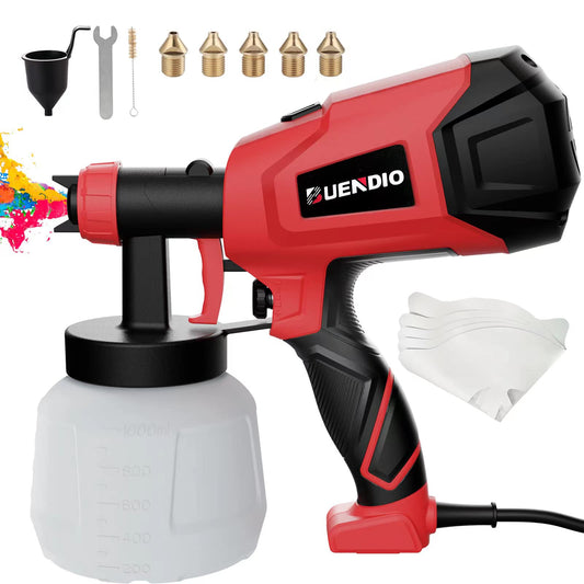 BUENDIO Paint Sprayer, 700W High Power, 5 Copper Nozzles & 3 Patterns, Easy to Clean, HVLP Spray Gun for Furniture, Cabinets, Fence, Garden Chairs, Walls, DIY Works etc. TPX01 Red