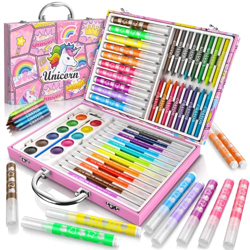 litokido Art Supplies for Kids - Unicorn Art Set - Painting, Drawing Art Kit with Washable Markers, Double-Tip Pens, Coloring Book, Sketch Pad - Beginners Art Case Gift for Girls (Age 3-12)