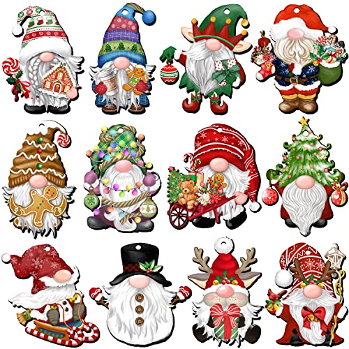 JOPHMO 24 Pieces Christmas Gnome Wooden Ornaments Wood Hanging Decorations for Christmas Tree Santa Clause Elf Hanging Wood Crafts Holiday Decor Xmas Party Supplies (Xmas-Gnomes-B)