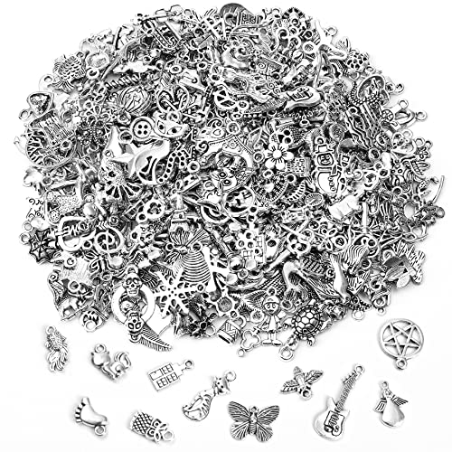 SANNIX 350Pcs Silver Charms for Jewelry Making Wholesale Bulk Tibetan Silver Charm Pendants for DIY Necklace Bracelet Earring Craft Supplies