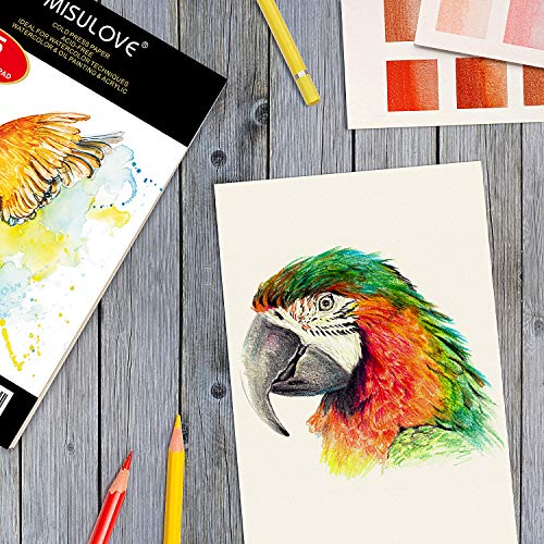 MISULOVE Watercolor Pads, 9x12", Glue Bound, Acid-Free Paper, 35 Sheets (140lb/300gsm), Art Sketchbook for Painting & Drawing with Most Wet & Dry Media, Ideal for Beginners, Artists & Professionals