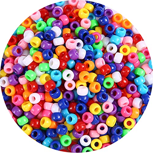 1000+ pcs Pony Beads, Multi-Colored Bracelet Beads for Hair Braids, Crafts, Plastic Beads (Medium Pack, Classic)…