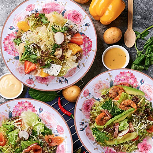 hapray Floral Party Supplies, (Serves 24) Rose Flower Disposable Paper Plates Cups Napkin, Knives Spoons Forks, Tableware Sets for Baby Shower Birthday Bridal Shower Tea Mothers Day Decorations