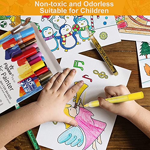 35 Premium Acrylic Paint Marker Pens, Double Pack of Both Extra Fine and Medium Tip, for Rock Painting, Mug, Ceramic, Glass, Wood, Fabric, Canvas, Metal, Pumpkin, DIY Crafts Making Art Supplies