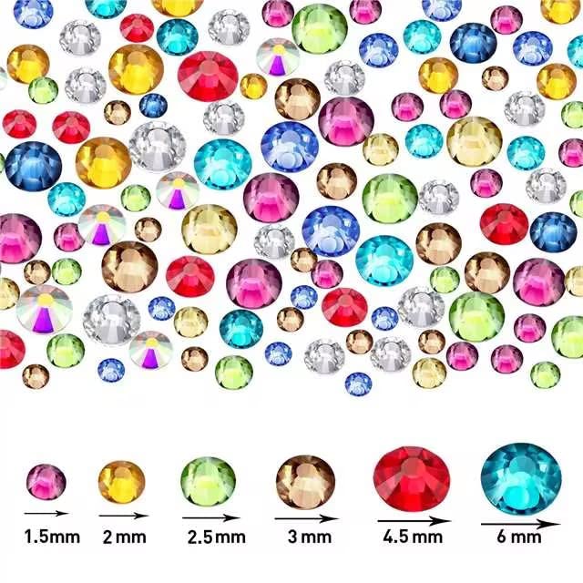 TecUnite 2000 Pieces Flat Back Gems Round Crystal Rhinestones 6 Sizes (1.5-6 mm) with Pick Up Tweezer and Rhinestones Picking Pen for Crafts Nail Face Art Clothes Shoes Bags DIY (Multicolors)