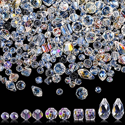 1280pcs Assorted Crystal Rondelle Light Beads Drilled Gemstone Loose Beads Clear Crystal Glass Beads for Crafts Faceted Shiny Bead for Jewelry Making DIY Necklace Bracelet Earring Kit (AB Color)