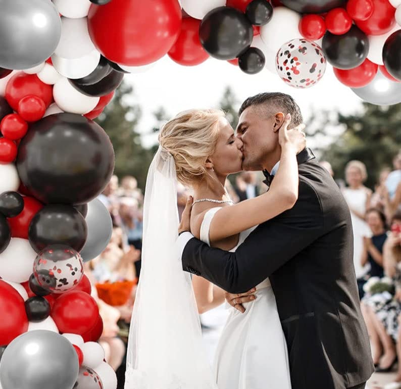 Red and Black Latex Balloons, 50 Pack 12 inch Black White Red Confetti Party Balloons with Ribbons for Birthday Graduation Wedding Bridal Shower Party Decoration