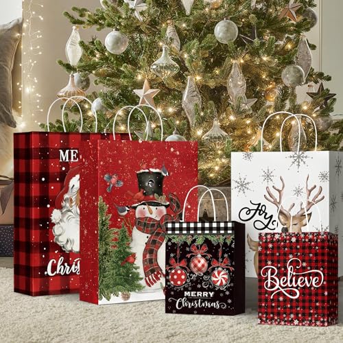 Horaldaily 24 Christmas Gift Paper Bags Bulk with handles Wrapping Xmas Holiday Presents(6 Jumbo,6 Large,6 Medium,6 Small)