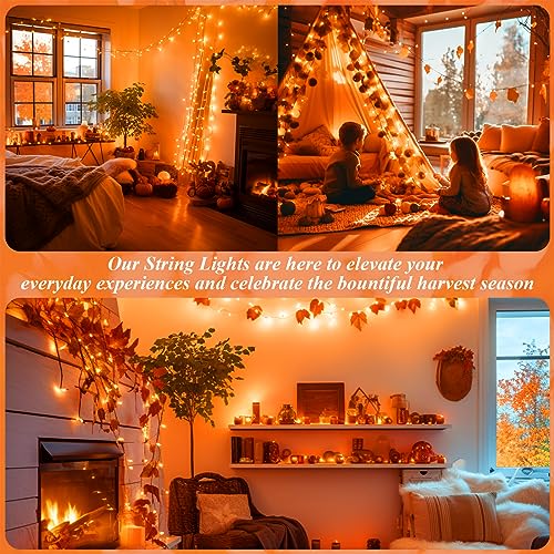 JMEXSUSS 66ft 200 LED Halloween Lights Outdoor, Orange String Lights Indoor Clear Wire, 8 Modes Orange Christmas Lights Plug in for Fall Autumn Harvest Tree Garden Patio Thanksgiving Decorations