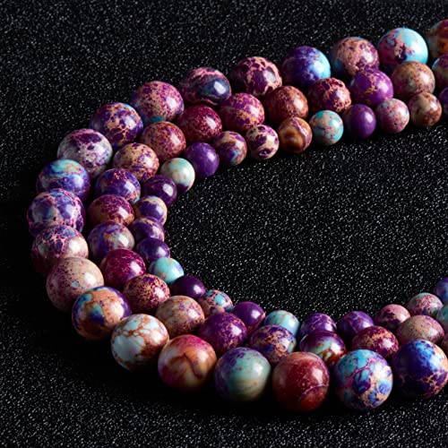 60pcs 6mm Natural Gemstone Beads Colorful Imperial Jasper Beads Round Loose Beads for Jewelry Making with Crystal Stretch Cord