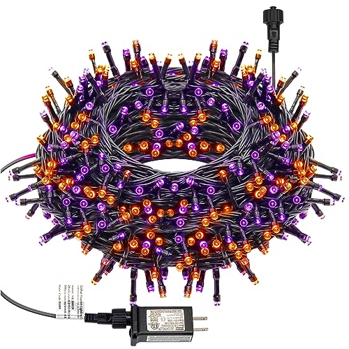 300 LED Halloween Lights, 98.5FT Halloween String Lights with 8 Lighting Modes, Waterproof & Connectable Mini Lights, Plug in for Indoor Outdoor Holiday Party Bedroom Decorations (Purple & Orange)