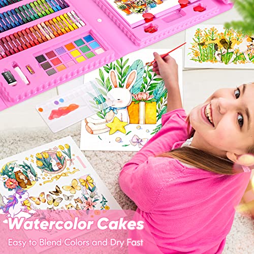 Soucolor Art Supplies, 283 Pieces Drawing Set Art Kits with Trifold Easel, 2 Drawing Pads, 1 Coloring Book, Crayons, Pastels, Arts and Crafts Gifts Case for Kids Girls Boys Teens Beginners