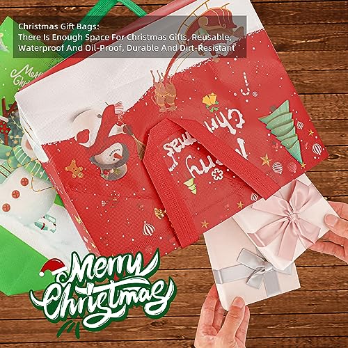 CVNDKN Christmas Gift Bags,9 Pcs Christmas Tote Bags with Handles for Shopping,Grocery Bags,Gifts Wrapping,Christmas Party Supplies Decorations,12.7"*9.8"*6.7" Reusable Gift Bags.