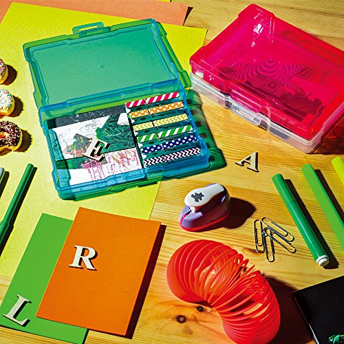 novelinks Transparent 4" x 6" Photo Cases and Clear Craft Keeper with Handle - 16 Inner Cases Plastic Storage Container Box (Multi-colored)