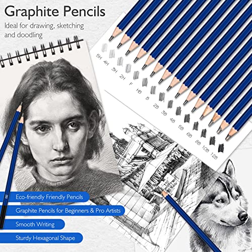 Nctoberows 76-Pack Drawing Set Sketching Kit, Pro Art Supplies Include 50 Pages 3-Color Sketchbook, Colored, Watercolor, Graphite, Charcoal & Metallic Pencil, for Artists Adults Teens Beginners