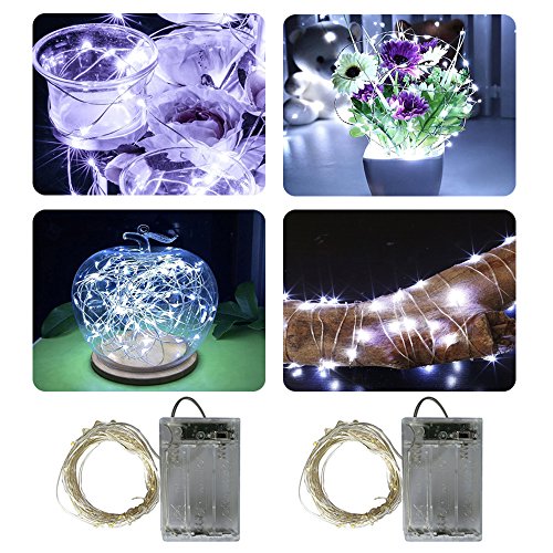 BXROIU 2 x20LEDs Fairy Lights Battery Operated, Silver Wire 2 Mode Chains String Lights for Bedroom Christmas Party Decoration (Cool White, 6.6)