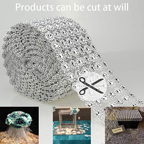 Bling Rhinestone Diamond Flower Shape Mesh Ribbon Wrap,Storystore Silver Acrylic Bling Diamond Wrap Ribbon for Wedding, Cake, Vase Decorations, Party Supplies(1 Roll, 30Ft,6 Rows)(Silver Flower Shape)