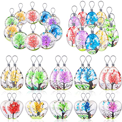 Hicarer Dried Flower Pendant Dried Flower Tree Charms Resin Dried Pressed Flower Pendant Lacework Transparent Glass Ball Beads Round Floating Pendant Mixed Colors for Making Jewelry DIY Craft (20)