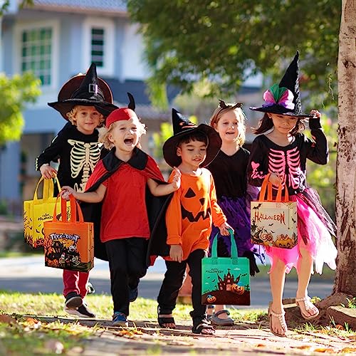 YANGTE 8 Pack Halloween Bags Trick or Treat Bags, Reusable Non-Woven Halloween Tote Bags with Handles - Ideal Gift Bags for Halloween, Halloween Supplies, Trick or Treat Halloween Party Favor Bags