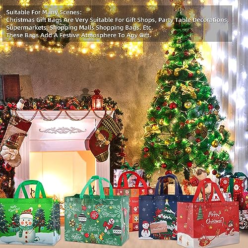 CVNDKN Christmas Gift Bags,9 Pcs Christmas Tote Bags with Handles for Shopping,Grocery Bags,Gifts Wrapping,Christmas Party Supplies Decorations,12.7"*9.8"*6.7" Reusable Gift Bags.
