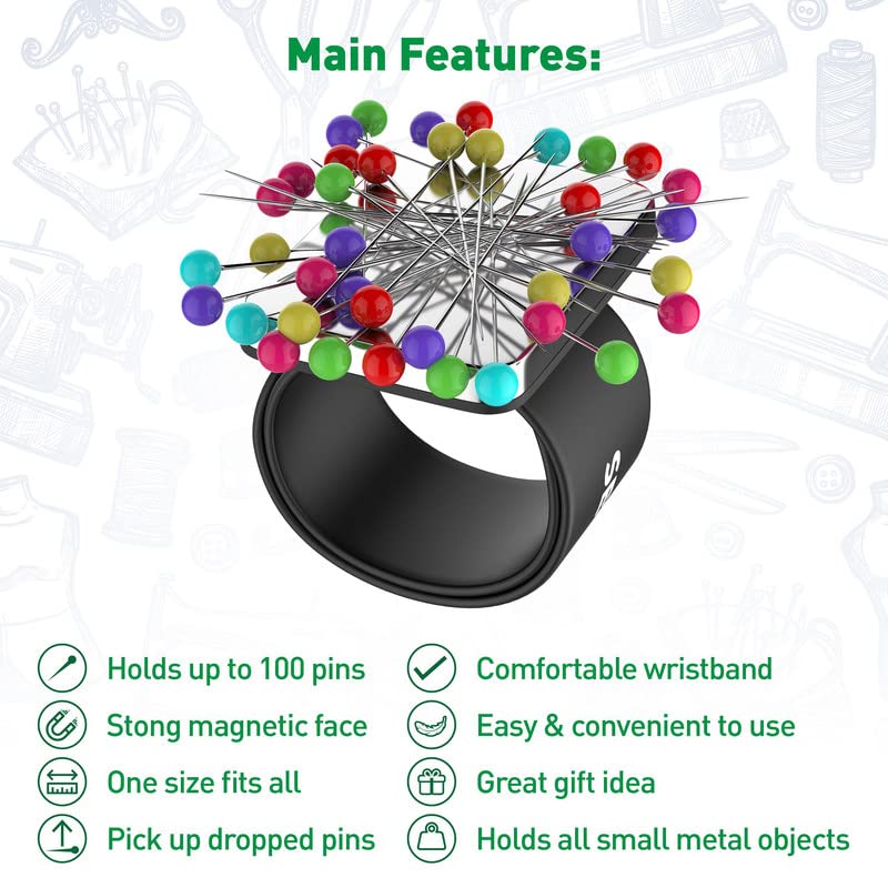 Sew Your Way Magnetic Pin Cushion for Sewing – Wrist Pin Holder – Sewing Notions Sewing Quilting Supplies – Magnetic Pin Holder for Sewers & Hairstylist – Magnetic Pin Holder for Sewing Quilting Gift