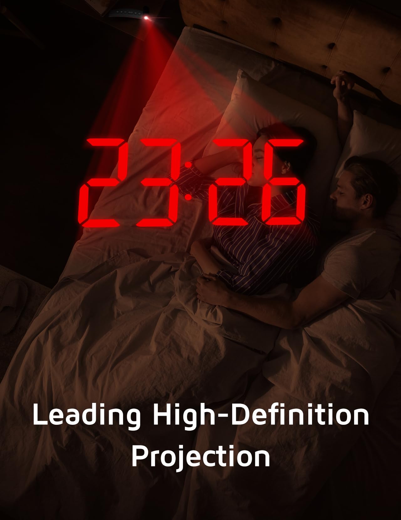 Projection Alarm Clock, Digital Clock with 180° Rotatable Projector, 3-Level Brightness Dimmer, Clear LED Display, USB Charger, Progressive Volume, 9mins Snooze,12/24H, for Bedroom