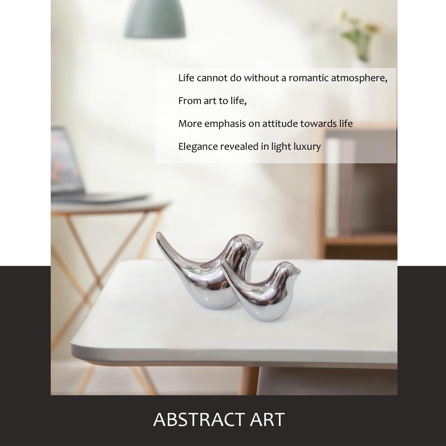 Notakia Gaobei Small Birds Statues Home Decor Modern Style Birds Decorative Ornaments for Living Room, Bedroom, Office Desktop, Cabinets (2Pcs Silver Birds)