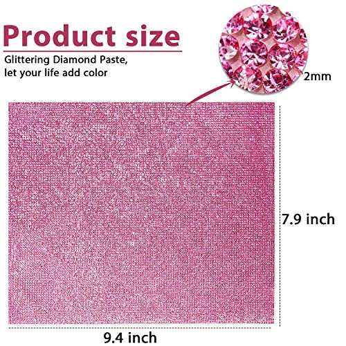 12000 Pieces Bling Bling Rhinestone Sheet Rhinestones Sticker DIY Car Decoration Sticker Self Adhesive Glitter Rhinestones Crystal Gem Stickers for Car Decoration, 9.4 x 7.9 Inch (Pink)
