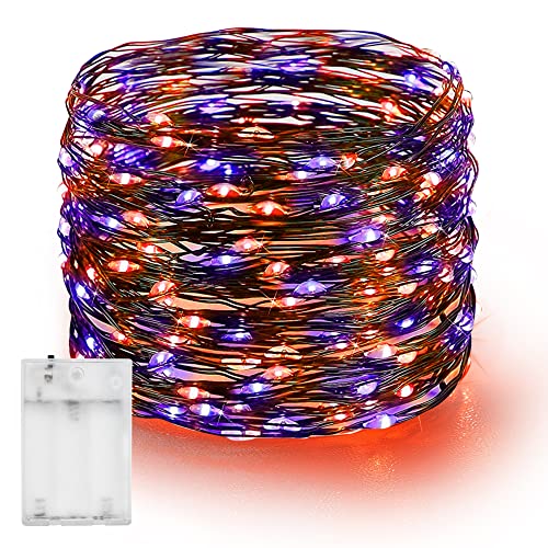 Dazzle Bright Fairy String Lights, 20FT 60 LED Copper Wire Battery Operated Waterproof Lights, Halloween Decorations for Indoor Home Outdoor Patio Yard Party Decor (Purple and Orange, 1)