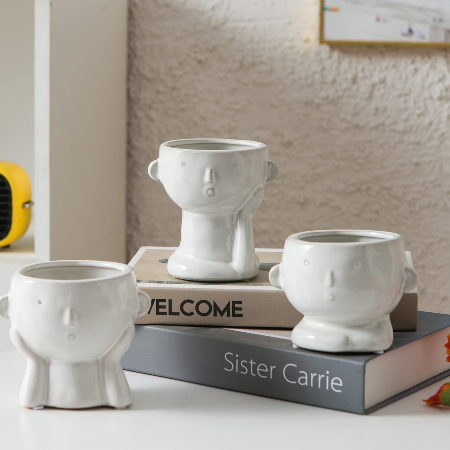 Tenforie Ceramic Flower Pot Modern Style Vase Cute Fleshy Flower Vase Supporting Cheek Vase Mini Ceramic Plants Containers for Home Office, No Plant-3 Pack