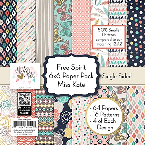6X6 Pattern Paper Pack - Free Spirit - Card Making Scrapbook Specialty Paper Single-Sided 6"x6" Collection Includes 64 Sheets - by Miss Kate Cuttables