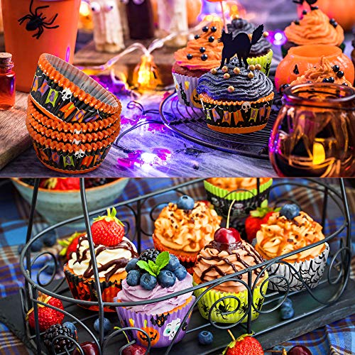600 Pieces Halloween Cupcake Liners Halloween Pumpkin Colorful Donuts Baking Cups Disposable Paper Cupcake Wrappers Muffin Case Trays Baking Wraps for Halloween Birthday Party()