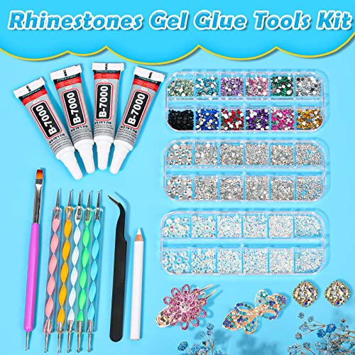 shynek B7000 Jewelry Glue with Rhinestones for Crafts, 4500Pcs Rhinestones with Gems Adhesive for Shoes Cloth Fabric with Picker Pencil for Crafting Diamond Painting Graduation Cap Decorations