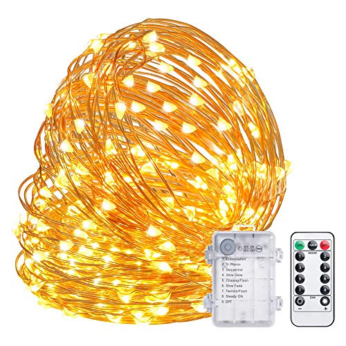 TingMiao Fairy Lights 33ft 100 LED String Lights Battery Operated with Remote Waterproof Copper Wire Lights for Indoor Decorative Lights