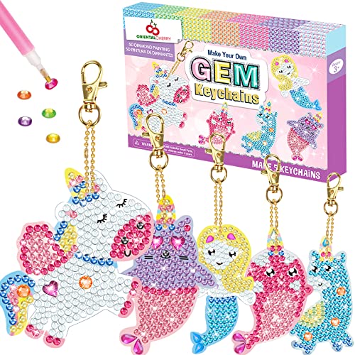 ORIENTAL CHERRY Arts and Crafts for Kids Ages 8-12 - Make Your Own GEM Keychains - 5D Diamond Painting by Numbers Art Kits for Girls Kids Toddler Ages 3-5 4-6 6-8 Easter Basket Stuffers