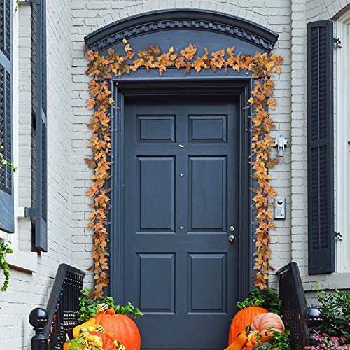 2 Pack Fall Maple Leaf Garland - 6.5ft/Piece Artificial Fall Foliage Garland Autumn Decoration for Home Wedding Halloween Party Thanksgiving