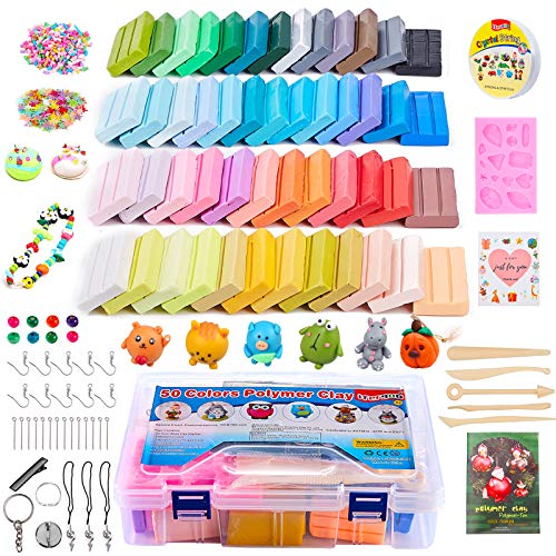 ifergoo Polymer Clay, Modeling Clay for Kids DIY Starter Kits, 50 Color Oven Baked Model Clay, Non-Toxic, Non-Sticky, with Sculpting Tools, Ideal Gift for Boys and Girls