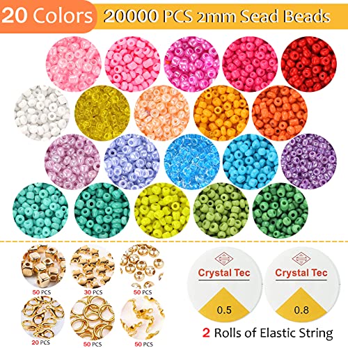 Funtopia 24500+ Pcs Beads for Jewelry Making Kit, Colorful Flat Round Polymer Clay Beads Glass Seed Beads for Bracelet Making Kit, Necklace Ring Heishi Beads DIY Craft Gift for Kids Girls