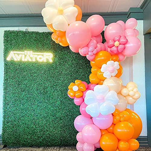 155Pcs Daisy Balloon Arch Garland Kit Macaron Pink Yellow Retro Orange White Heart Balloons with Plum Clip Daisy Shaped Flower for Two Groovy Party Decor Daisy Theme Wedding Birthday Baby Shower