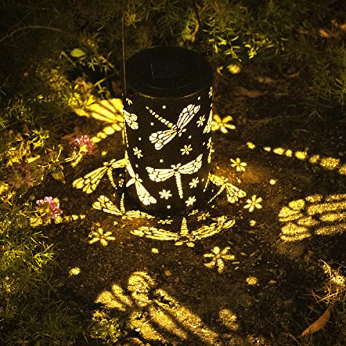 BVGY Solar Lantern Outdoor Garden Decor Hanging Solar Lantern Lights,Metal Dragonfly Decor Outdoor Lantern,Waterproof Led Garden Lantern for Patio, Yard, Table, Pathway(Dragonfly)